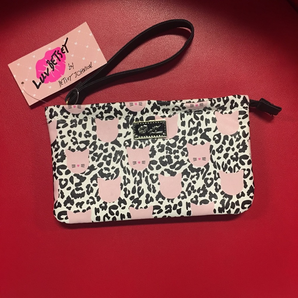Betsey Johnson kitty cat clutch wristlet wallet